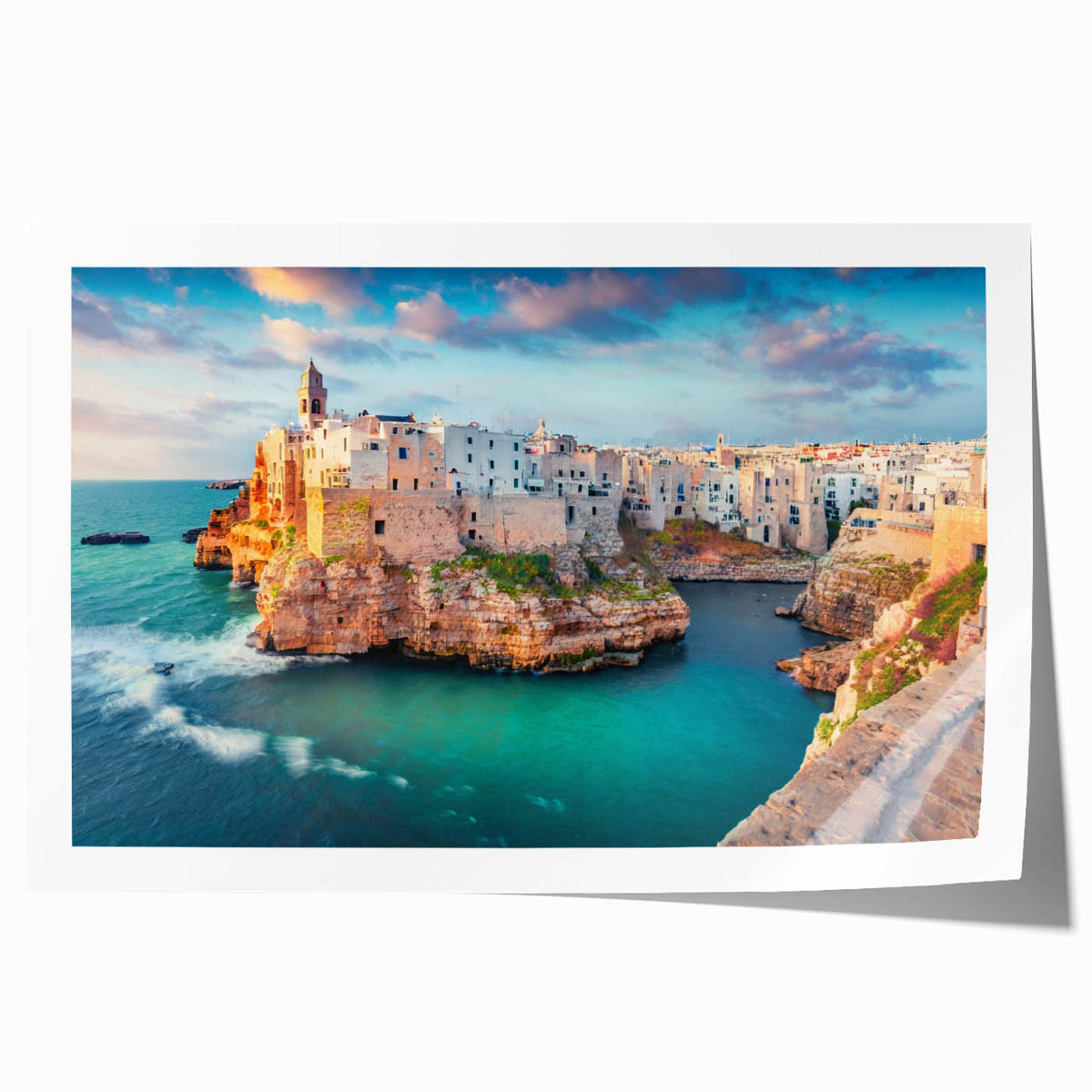 Extra large rolled print of Corsican scenery with vibrant green landscapes and floral elements.