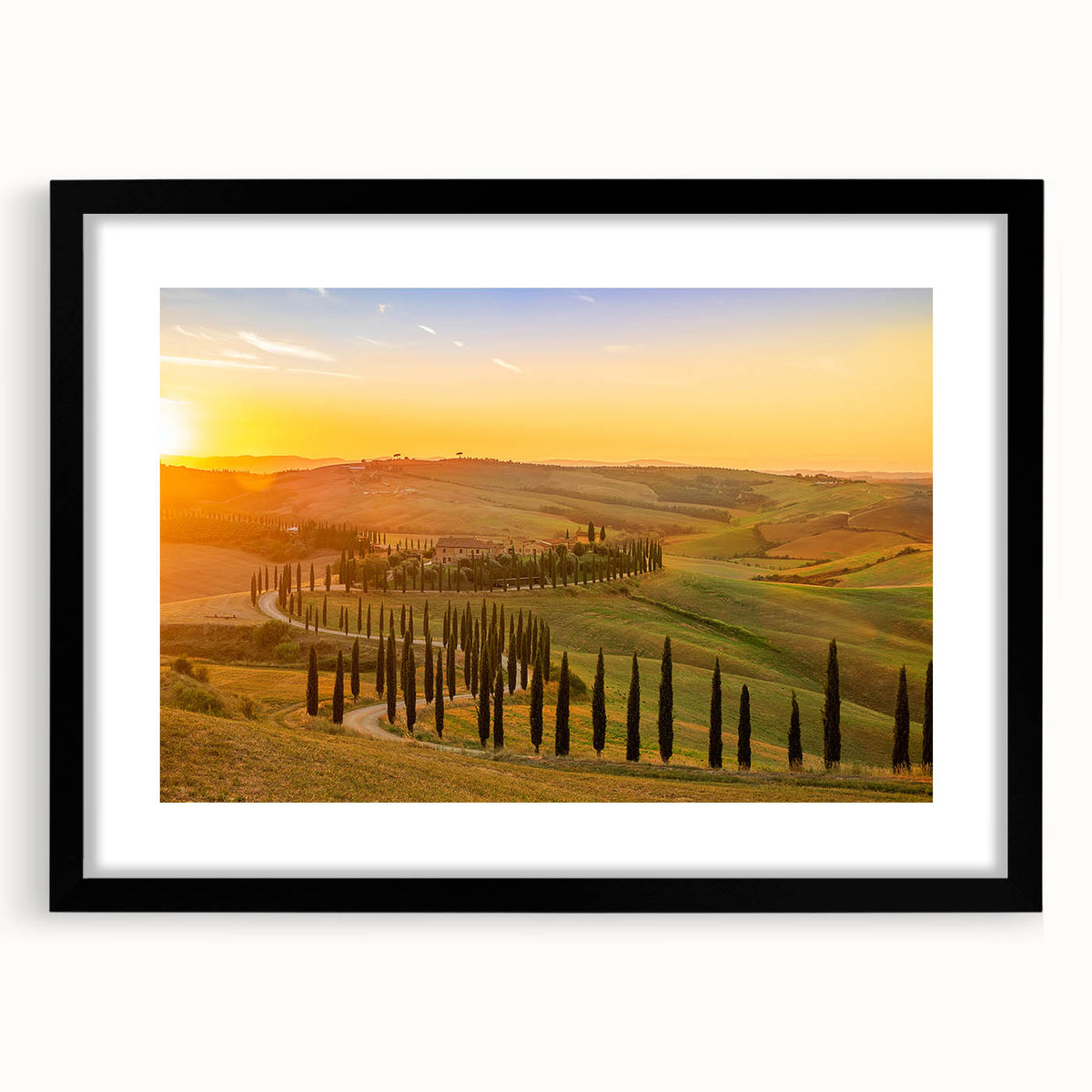 Abstract Tuscan landscape in vibrant colors on a large textured canvas, suitable for living room decor.