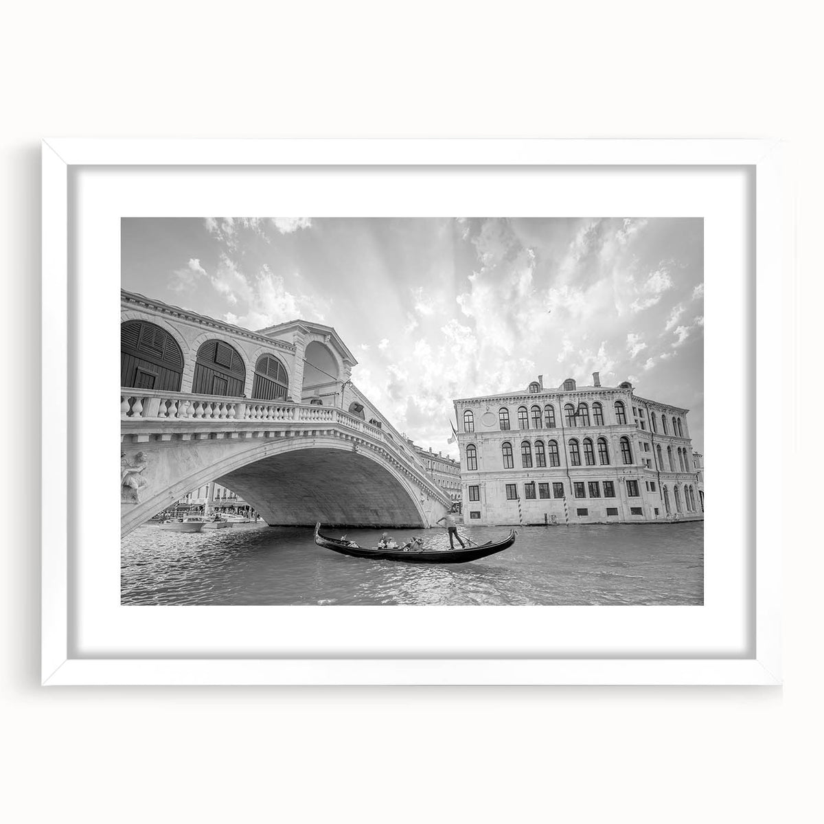 Textured art print of Venice scenery in muted earth tones on a white framed mat, ideal for bedroom wall decor.