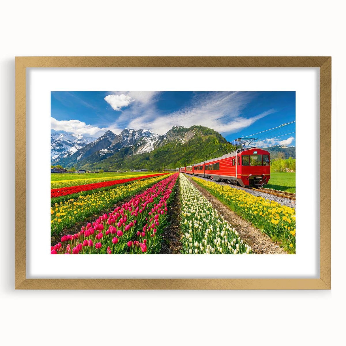 Abstract art print of a European scenery in muted earth tones on a framed canvas, ideal for dining room decor.