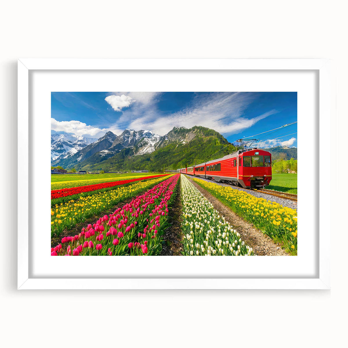 Textured art print of abstract European scenery in muted earth tones, framed with a white mat, suitable for bedroom decor.