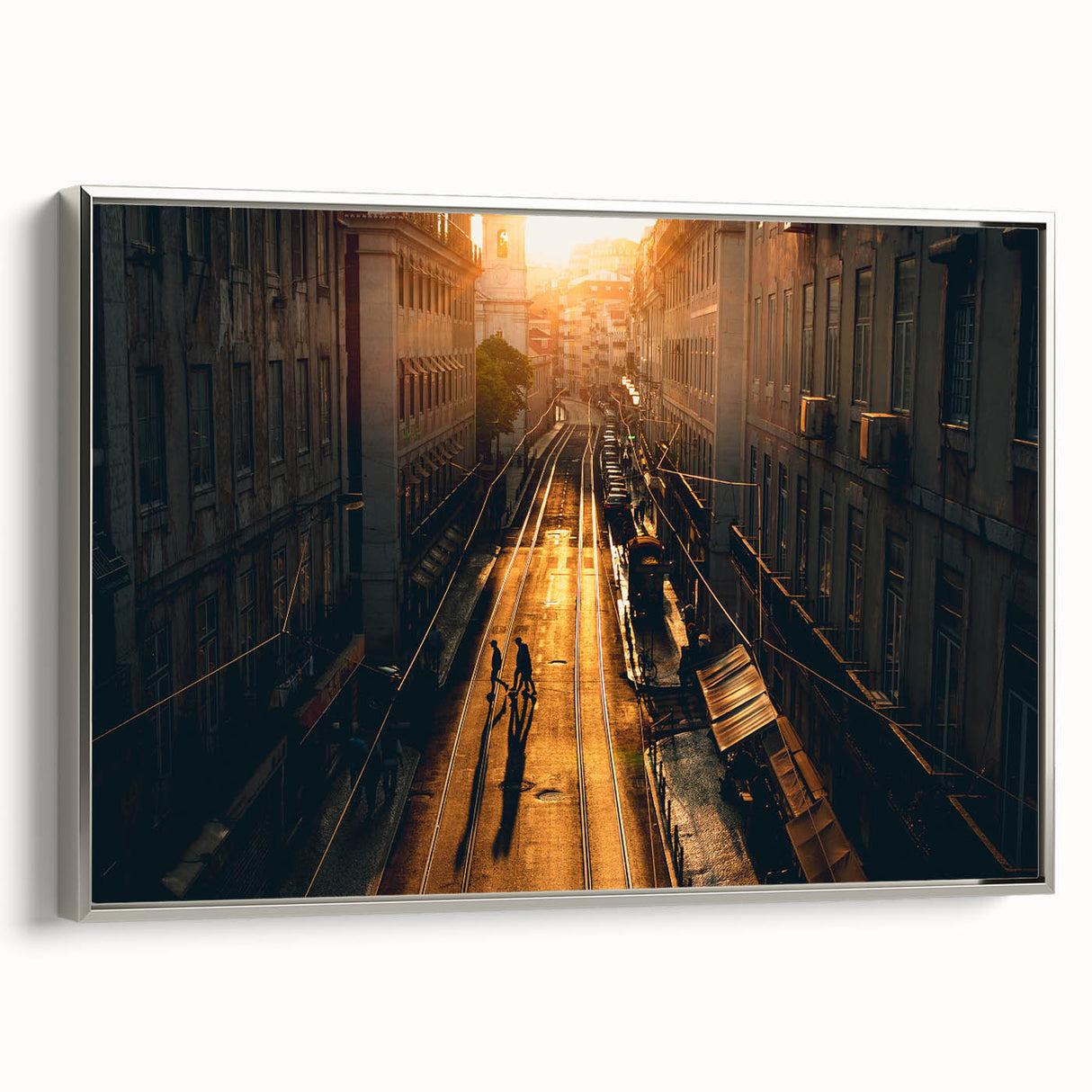 Framed canvas of a vintage Stockholm landscape in muted colors, ideal for living room decor.