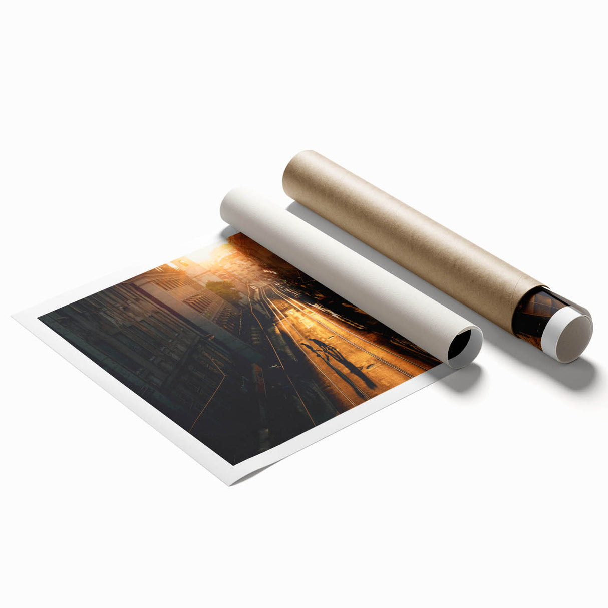 Rolled print of Stockholm scenery with soft floral accents in muted blues and greens, ideal for classy bathroom wall art.