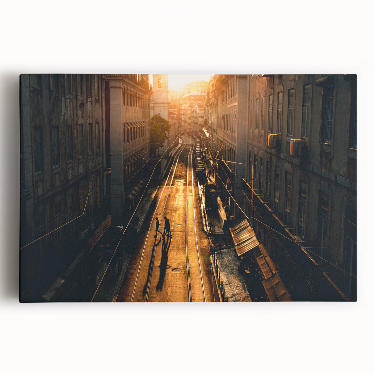 Black and white large art print of Stockholm scenery on stretched canvas, suitable for kitchen wall art.