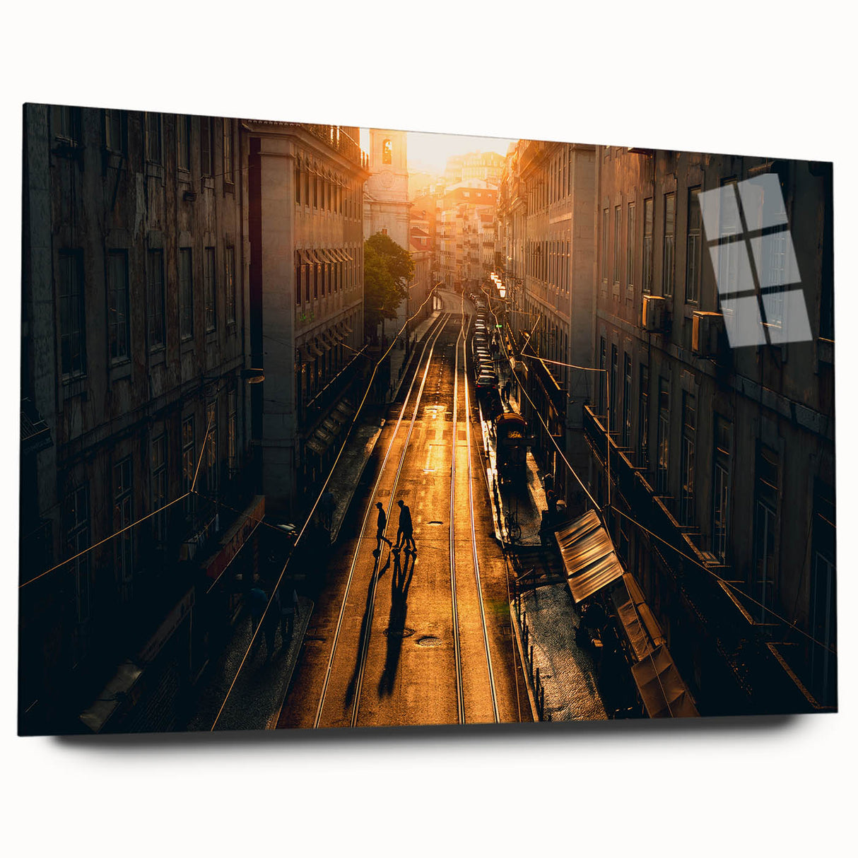 Side view of a large abstract acrylic print featuring Stockholm scenery, suitable for bedroom or dining room decor.
