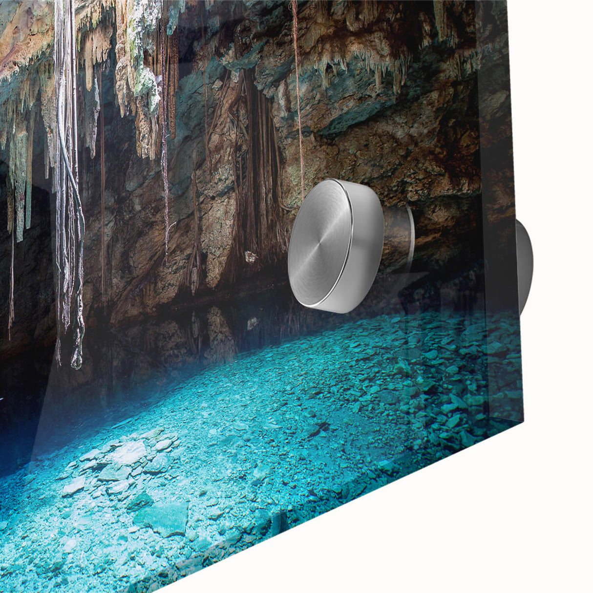 Extra large acrylic print of a vibrant Mexican Yucatan landscape, featuring textured black and colorful art.