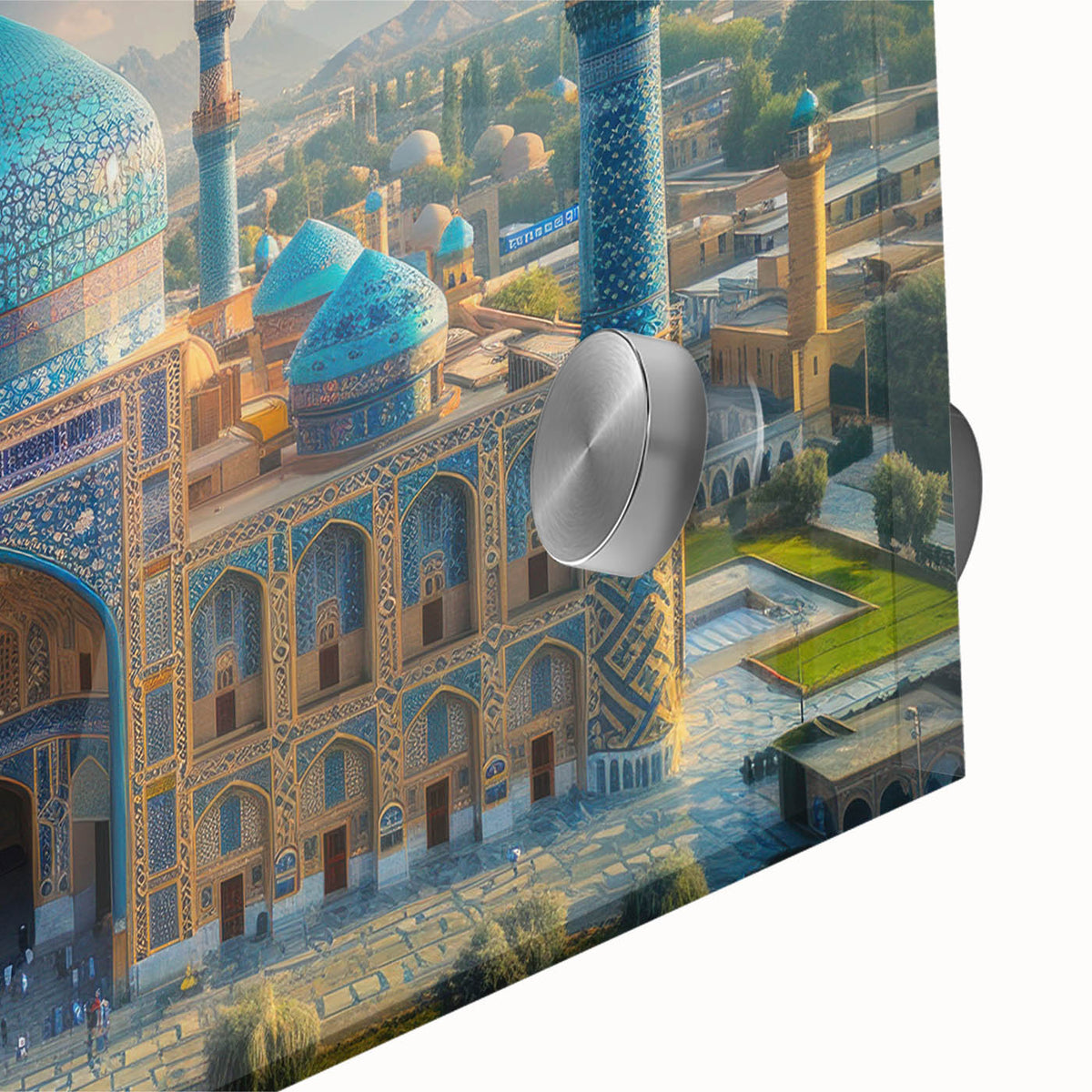 Large abstract wall art featuring a mid-century modernist Afghan scenery in earth tones on acrylic glass.