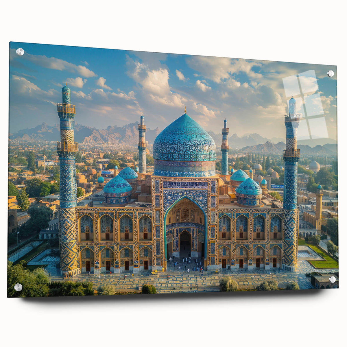 Acrylic print of a Middle Eastern landscape in muted earth tones, ideal for dining room decor.