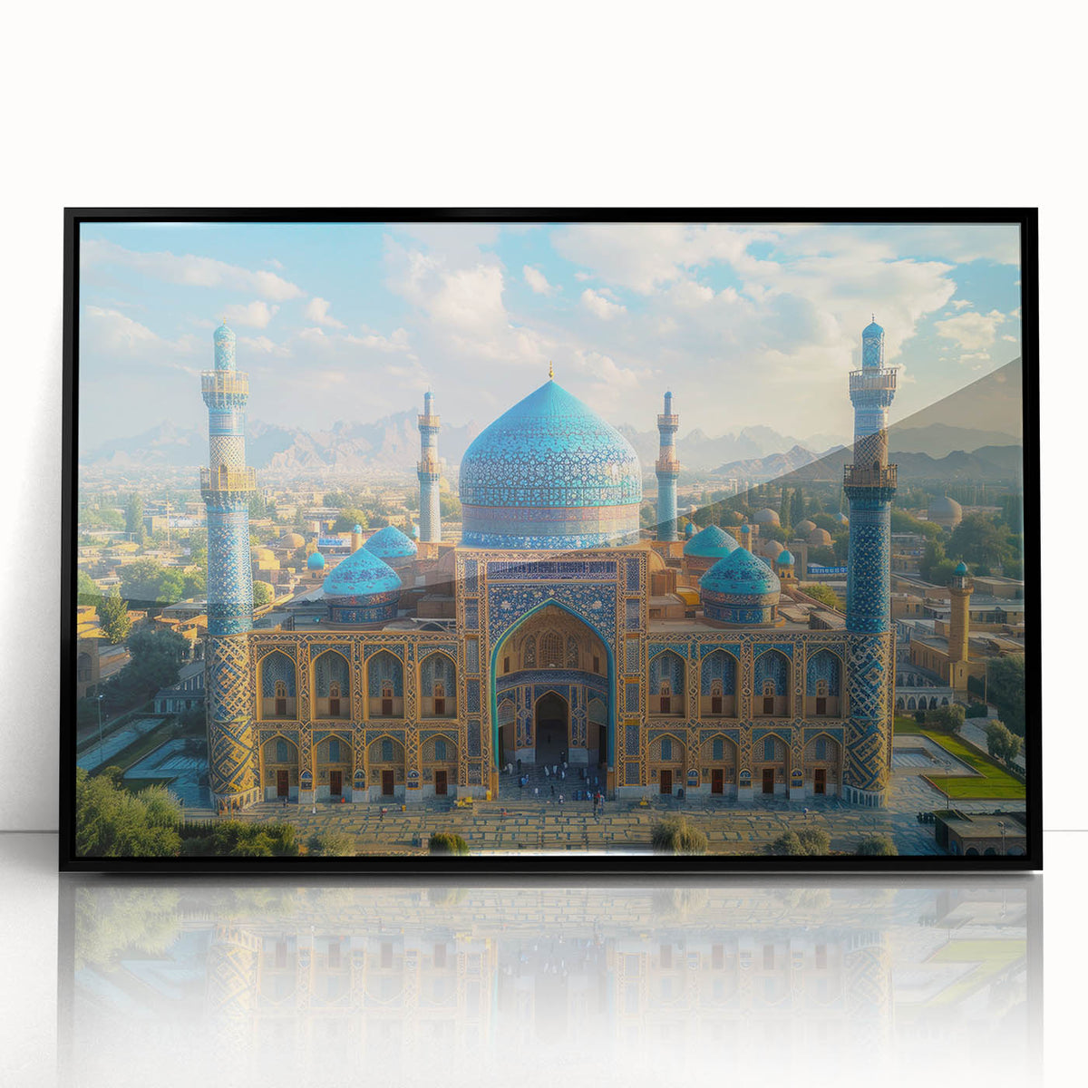 Large abstract wall art depicting a Middle Eastern landscape in muted earth tones on a framed acrylic.