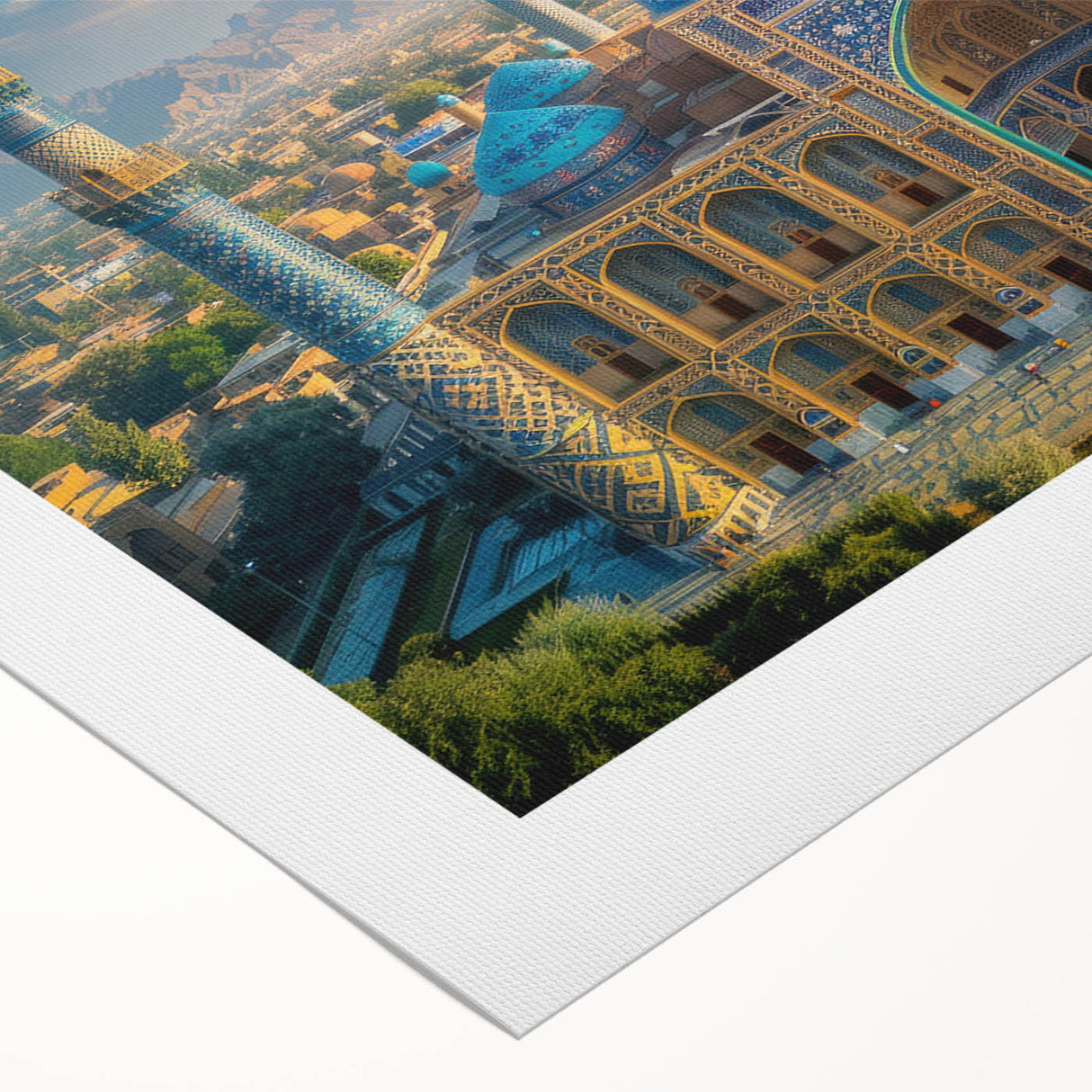 Art Deco poster featuring a scenic Middle Eastern landscape in muted earth tones on rolled canvas.