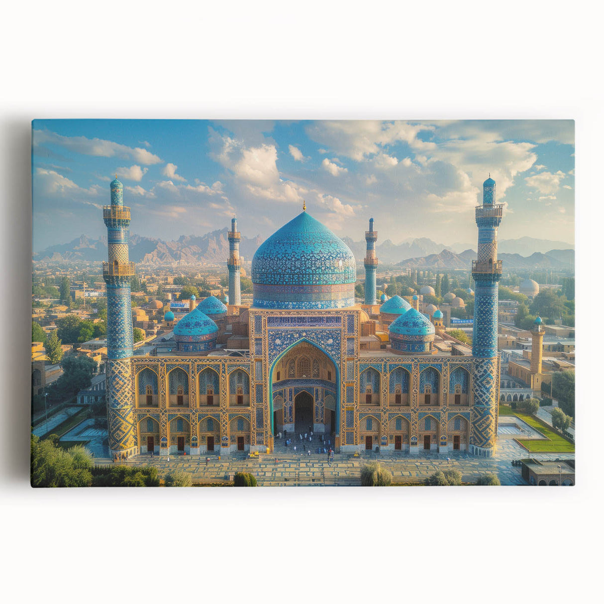Large black and white stretched canvas featuring a Middle Eastern scenic landscape, ideal for kitchen wall art.