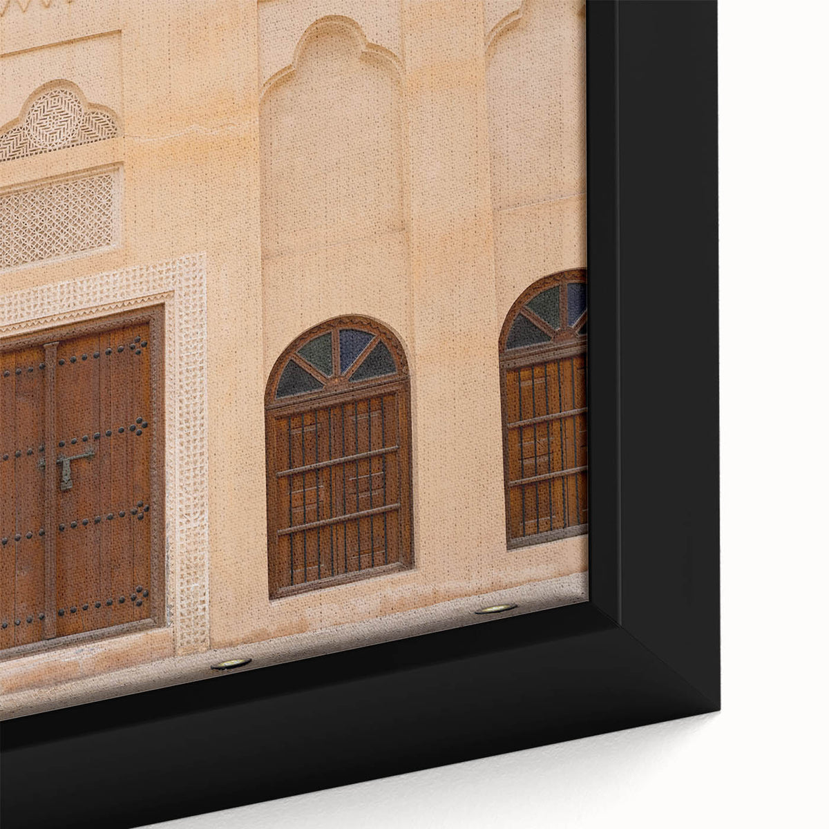 Extra large framed canvas of Dubai skyline in black with textured, colorful art accents, ideal for living room decor.