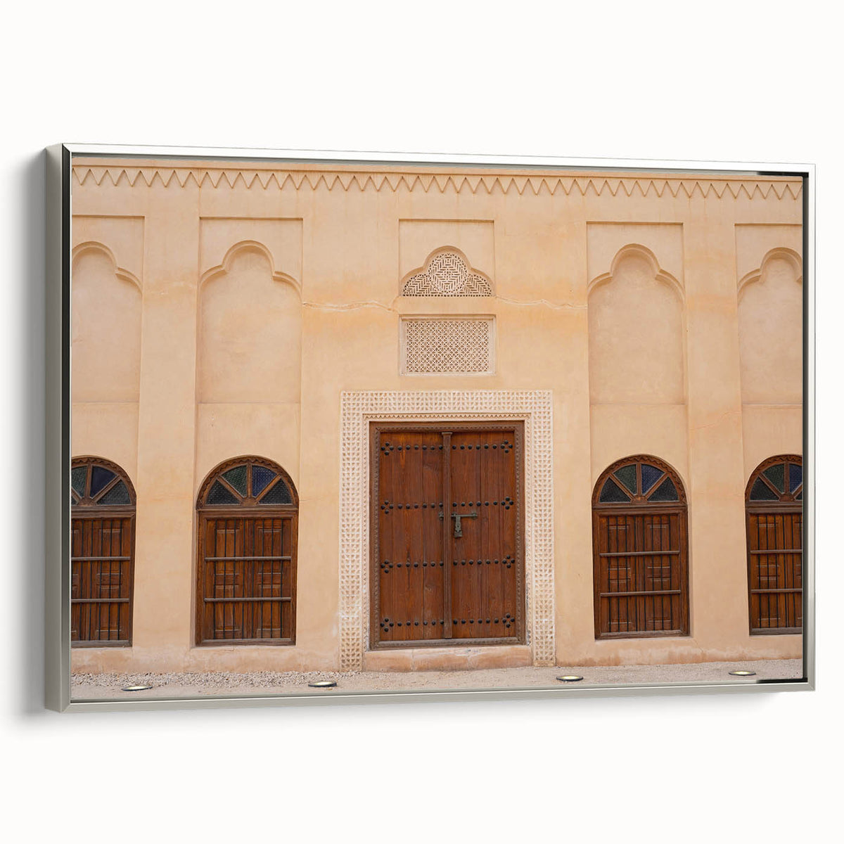 Framed canvas depicting a colorful Dubai skyline landscape, ideal for modern living room decor.