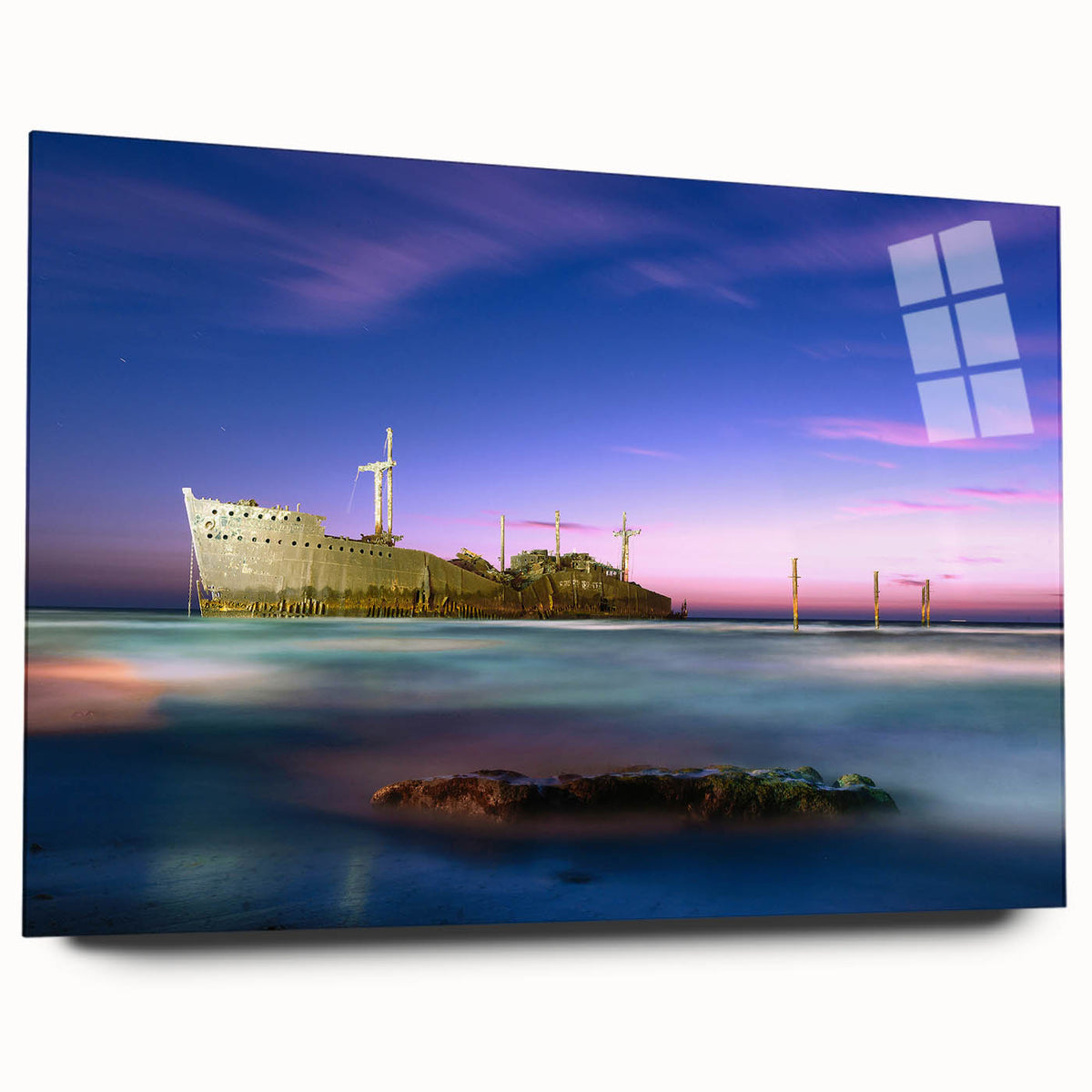 Large abstract wall art of a Middle Eastern landscape in muted earth tones on acrylic glass.