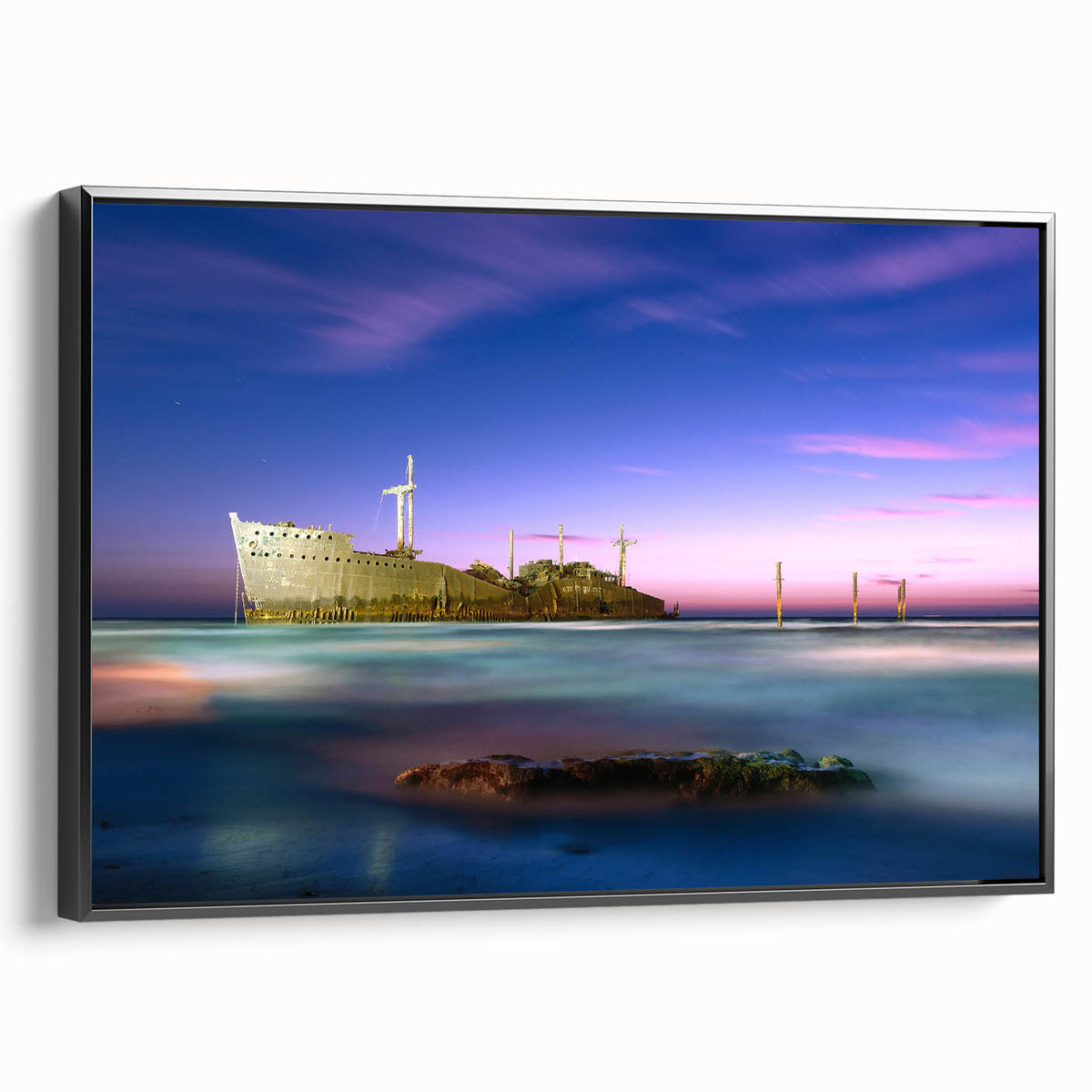 Black and white framed canvas of a vintage-style Iranian landscape, ideal for bedroom wall art.