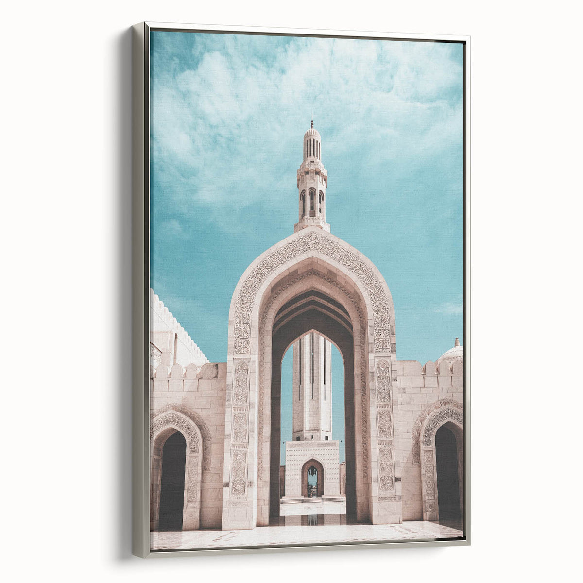 Framed canvas landscape art painting depicting a colorful Middle Eastern scenery, ideal for living room decor.