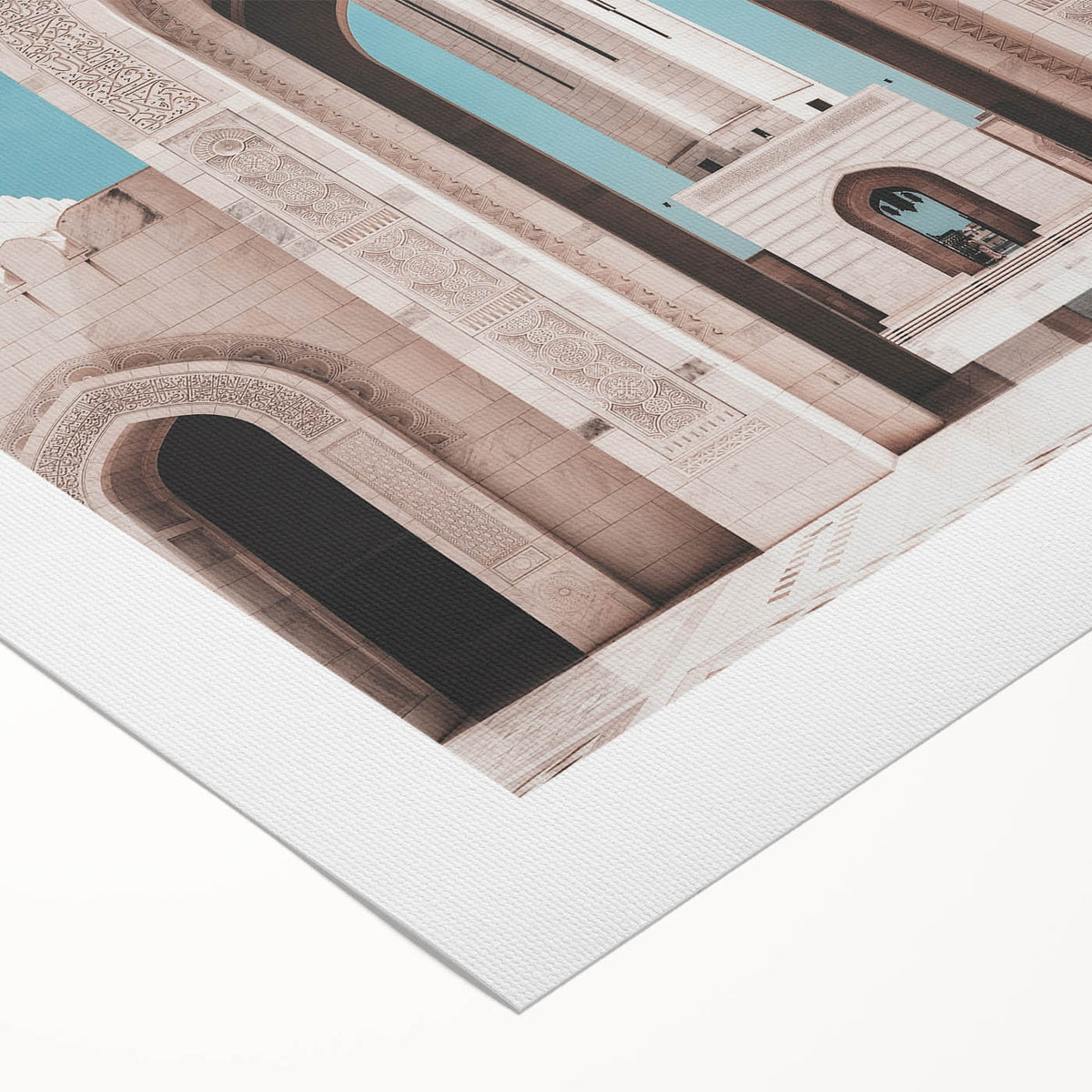 Art deco poster of an Omani landscape on rolled canvas, featuring muted earth tones, ideal for dining room wall art.