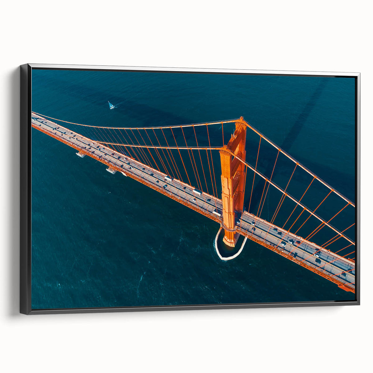 Black and white framed canvas of San Francisco landscape, ideal for bedroom wall decor.