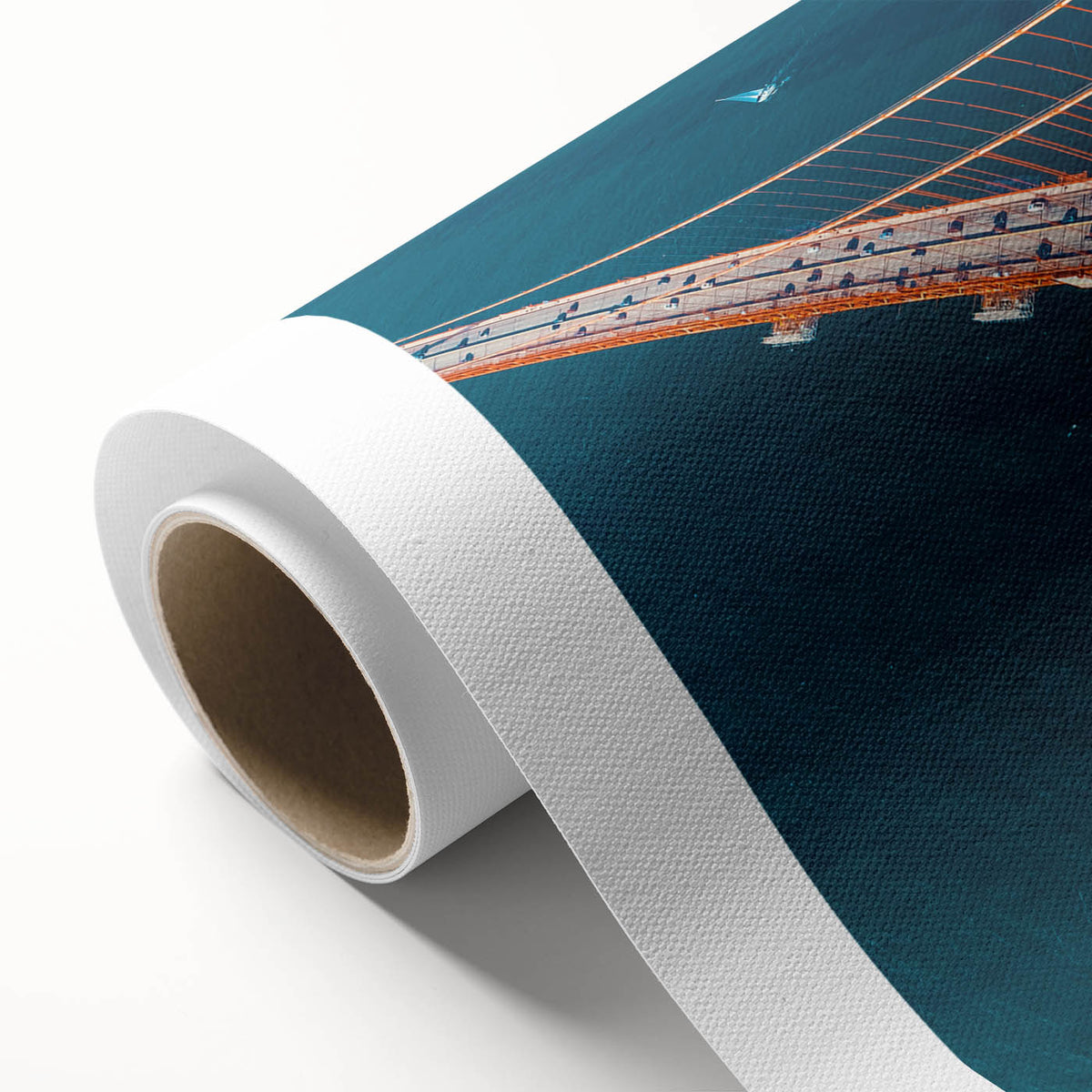 Art deco poster of San Francisco skyline in pastel shades on rolled canvas, ideal for nursery wall art.