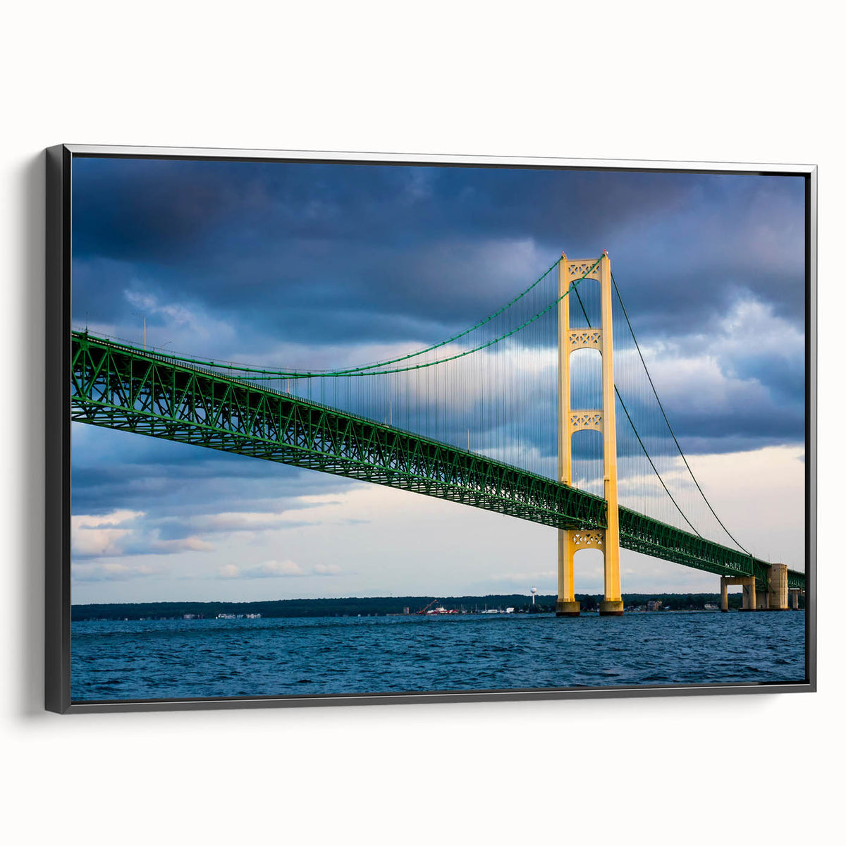 Framed canvas featuring a black and white landscape of Michigan's Upper Peninsula, ideal for bedroom wall decor.