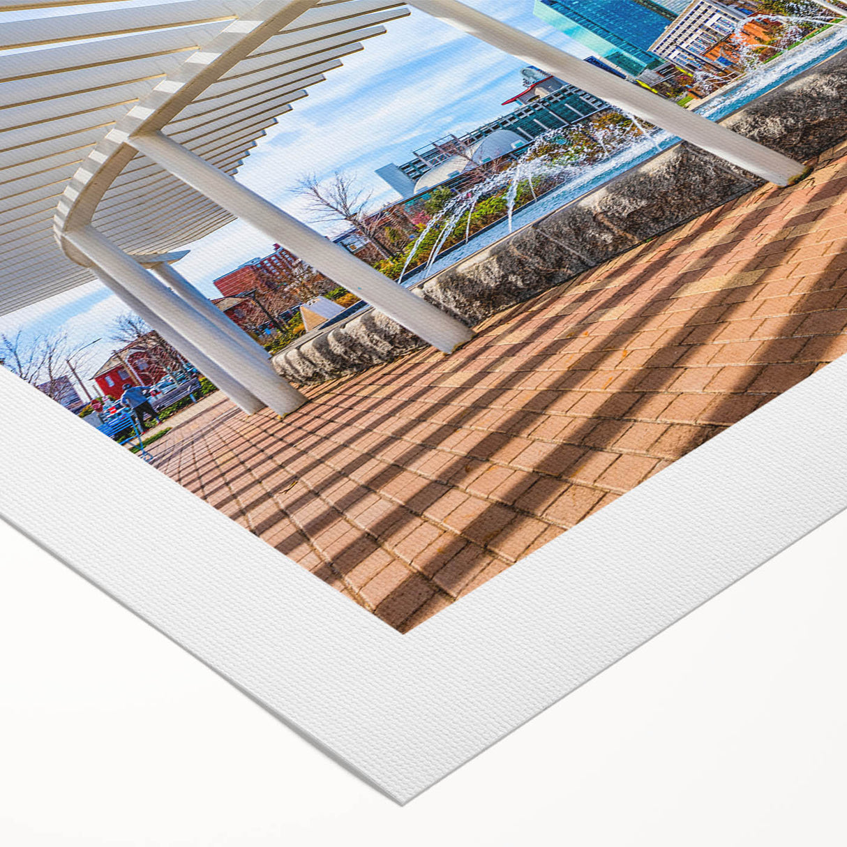 Art deco poster of Charlotte skyline in muted metallic tones on rolled canvas, suitable for dining room wall art.