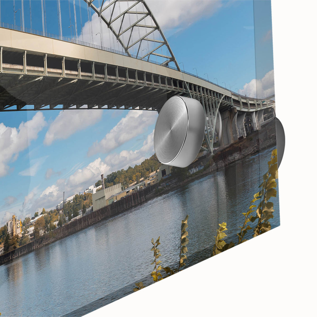 Large abstract wall art of Portland, Oregon in muted earth tones on acrylic glass, ideal for dining room ambiance.