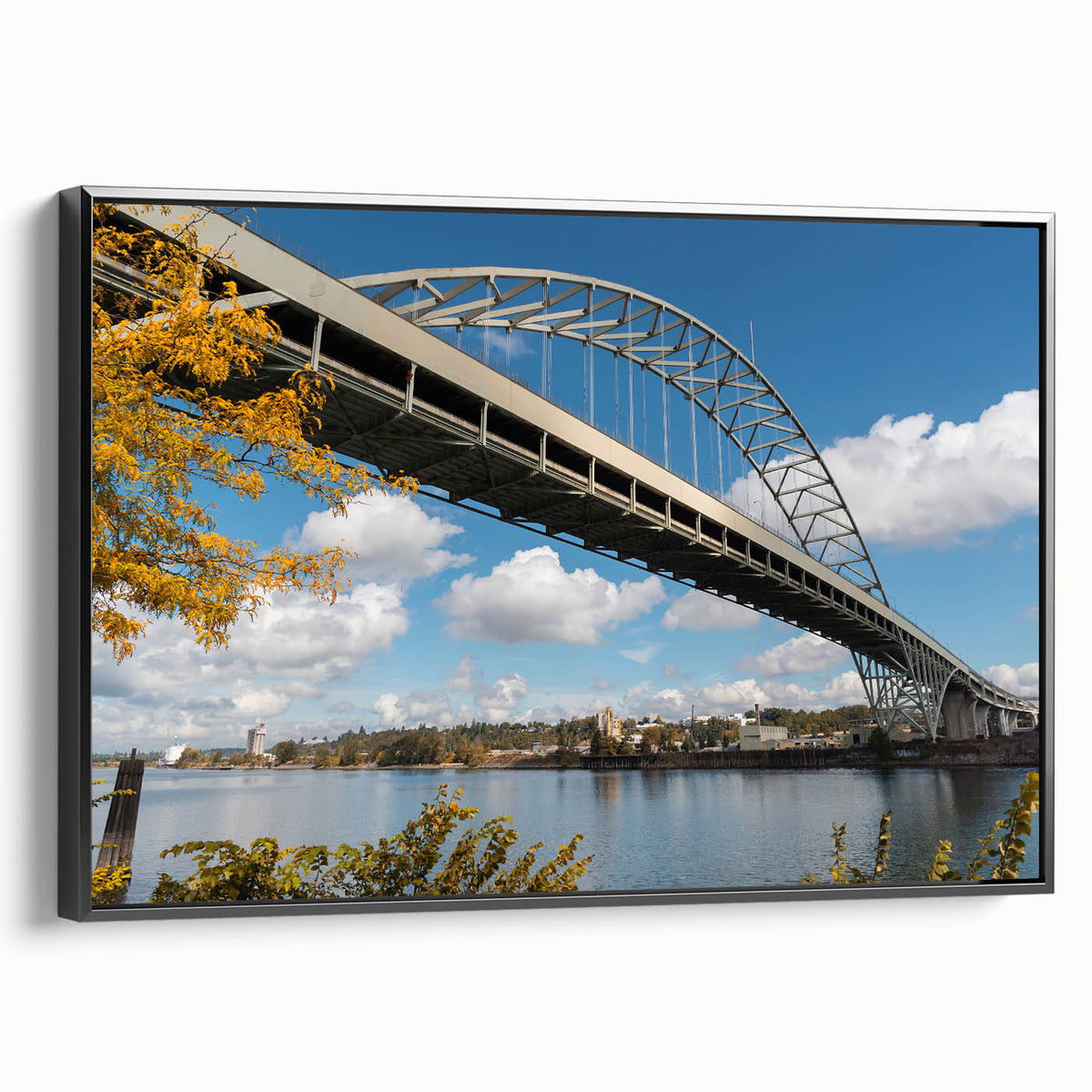 Black and white framed canvas of Portland, Oregon landscape, ideal for bedroom wall decor.