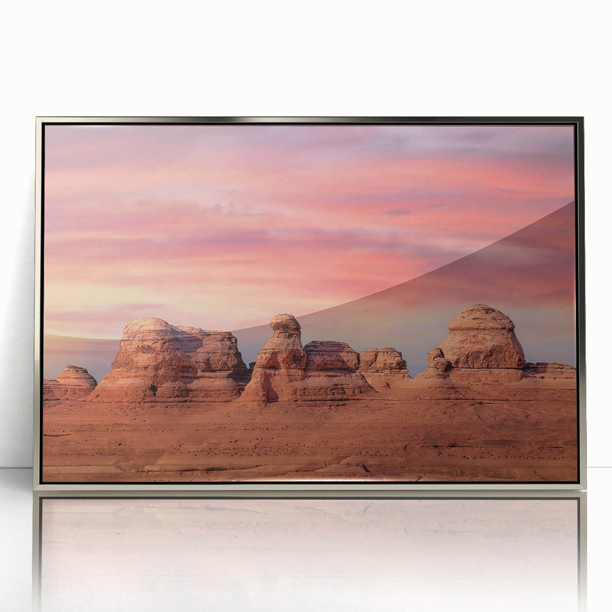 Mid-century modernist art of Arches National Park in Utah, featuring earthy tones on a framed acrylic.