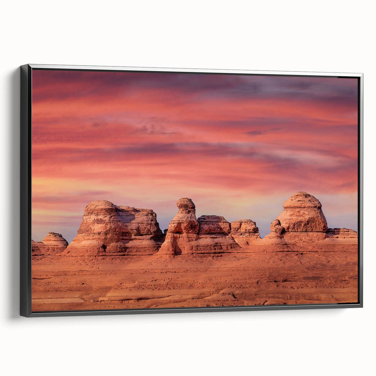 Black and white framed canvas of Arches National Park, ideal for bedroom wall decor.