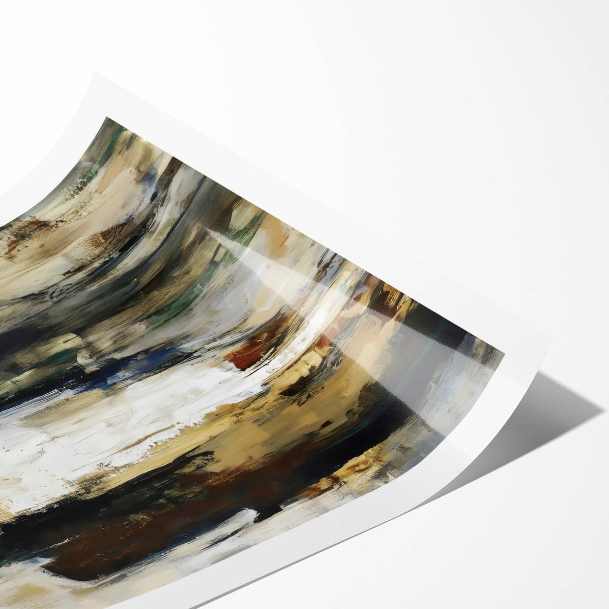 Abstract figurative rolled print showcasing vibrant colors and dynamic shapes, ideal for modern home decor, packaged securely in a protective cardboard tube.