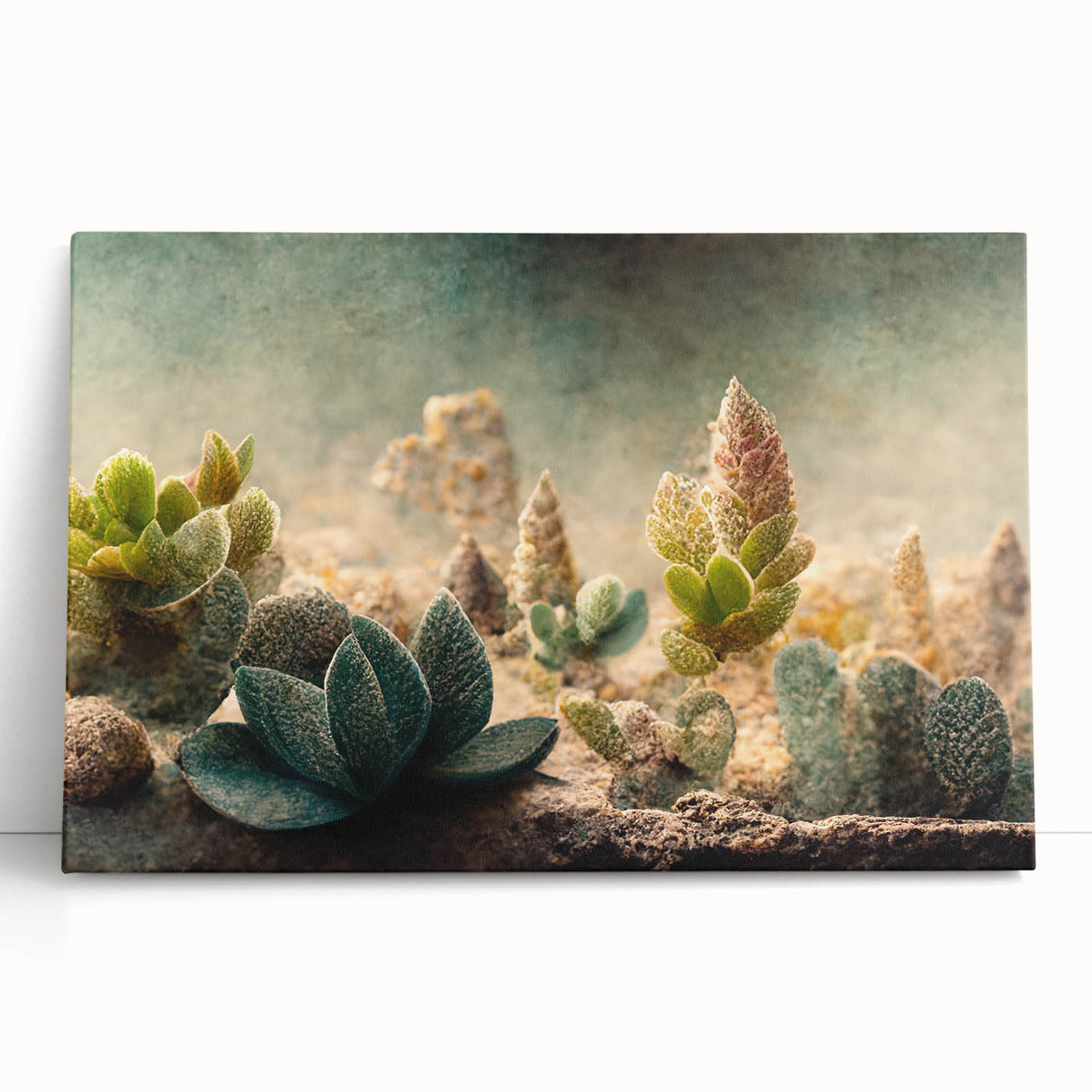 Abstract floral wall art on stretched canvas, showcasing vibrant colors of pink, blue, and green. Perfect for adding a touch of elegance to modern decor.
