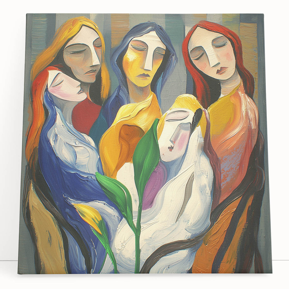 Abstract figurative art canvas print featuring vibrant colors and dynamic shapes, showcasing a modern artistic design, ideal for contemporary home decor.