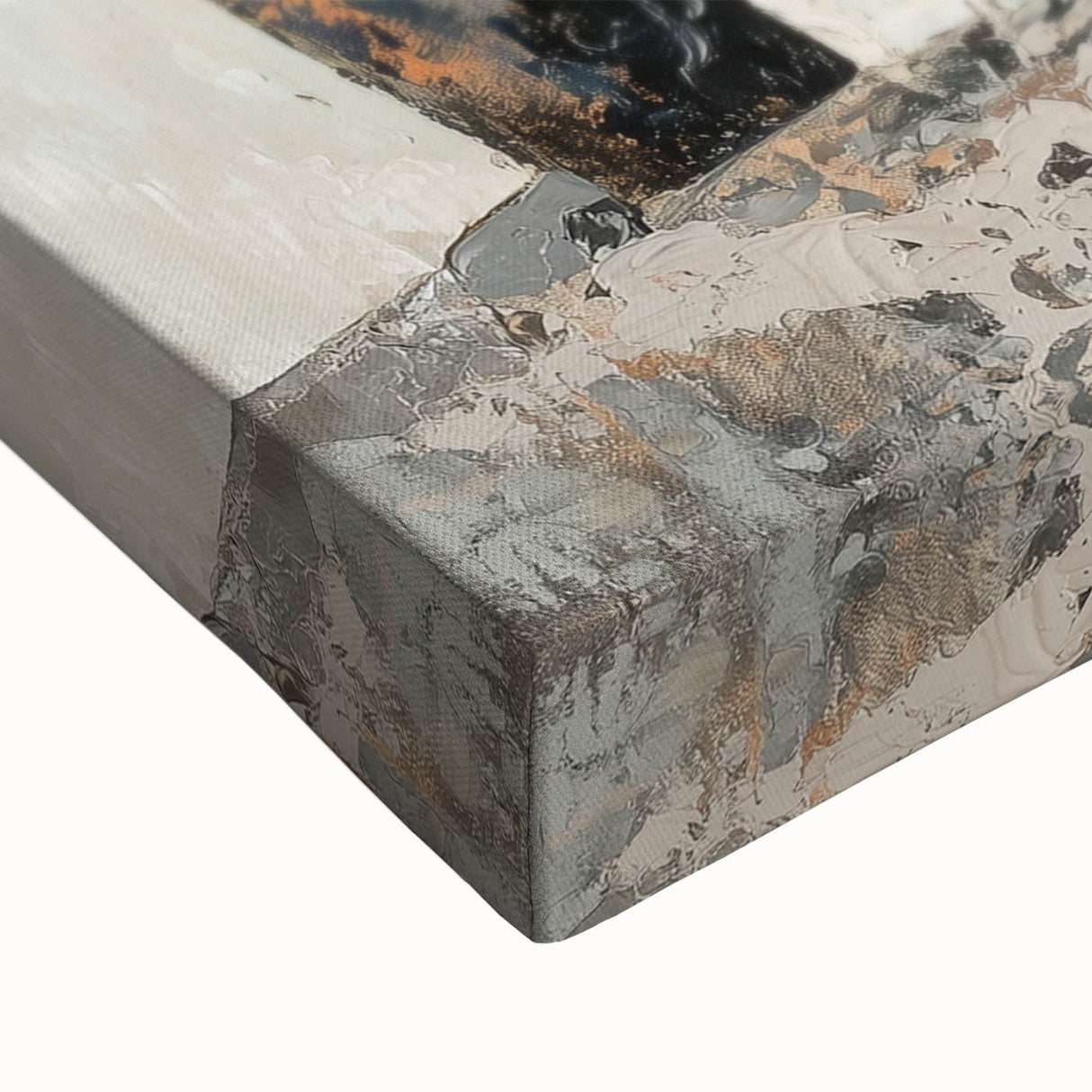 Close-up of a vibrant abstract figurative canvas artwork showcasing dynamic brush strokes in shades of blue and orange, perfect for modern home decor.