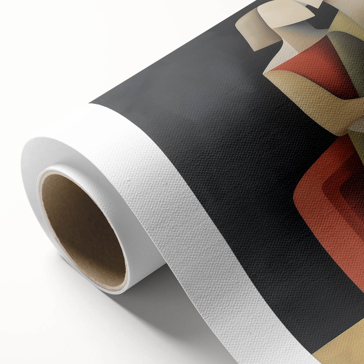 Abstract figurative rolled canvas artwork showcasing vibrant colors and fluid shapes, elegantly packaged in a protective cardboard tube for safe delivery.