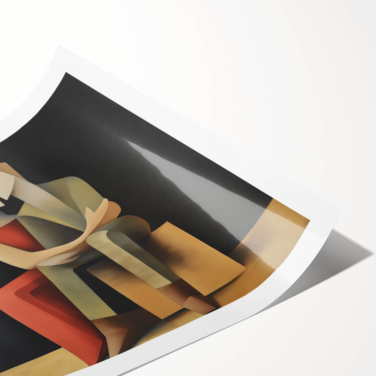 Abstract figurative rolled print showcasing vibrant colors and dynamic shapes, presented in a sturdy cardboard tube for safe shipping. Ideal for modern home decor.