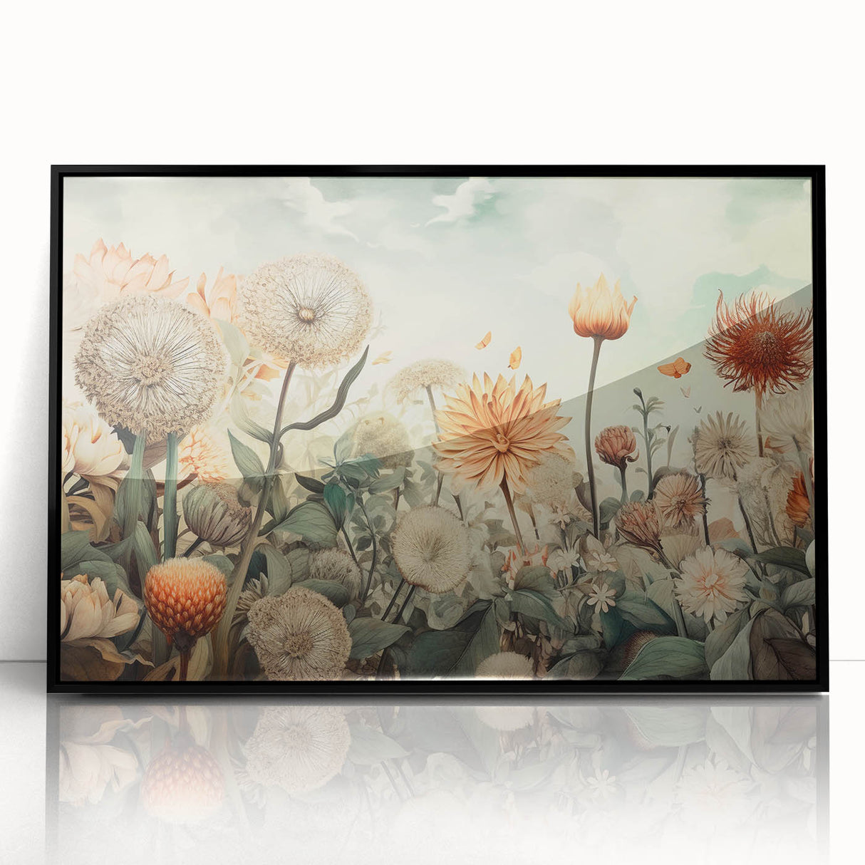 Framed abstract floral wall art in black acrylic, showcasing vibrant colors and intricate designs, perfect for modern home decor and artistic expression.