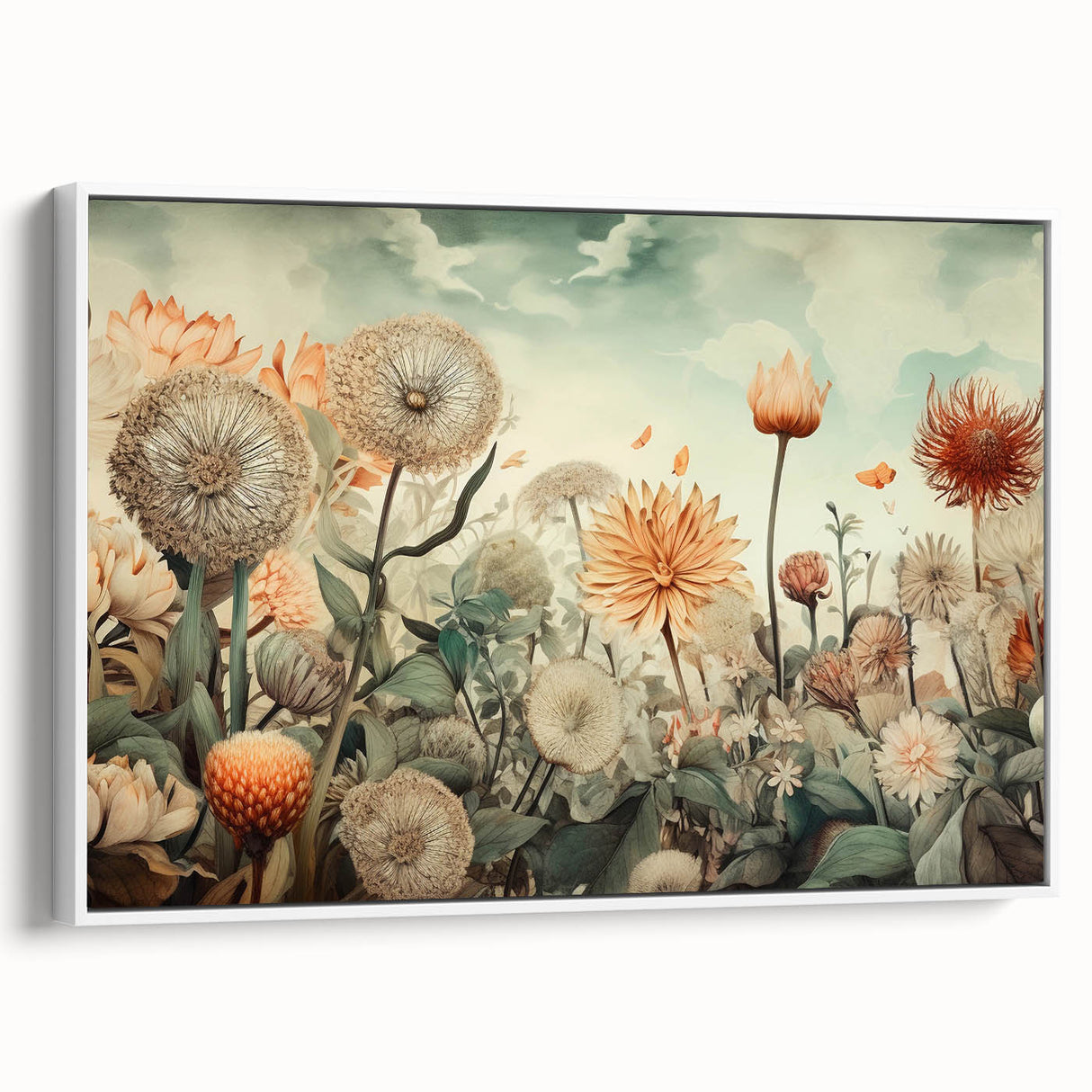 Framed abstract floral wall art showcasing vibrant colors and intricate designs, displayed from a side view against a white background, ideal for modern decor.