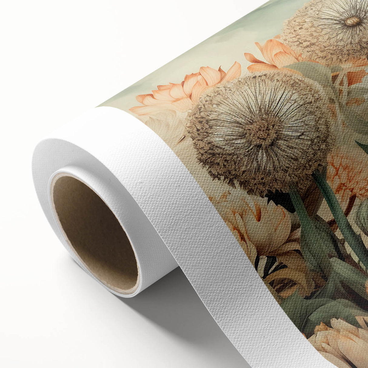 Abstract floral wall art on rolled canvas, showcasing vibrant colors and intricate patterns, perfect for modern home decor, packaged securely for shipping.