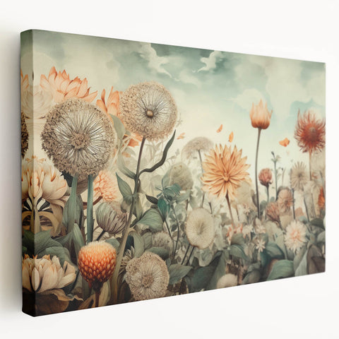 Abstract floral wall art on stretched canvas showcasing vibrant colors and intricate designs, viewed from the side, perfect for modern home decor.