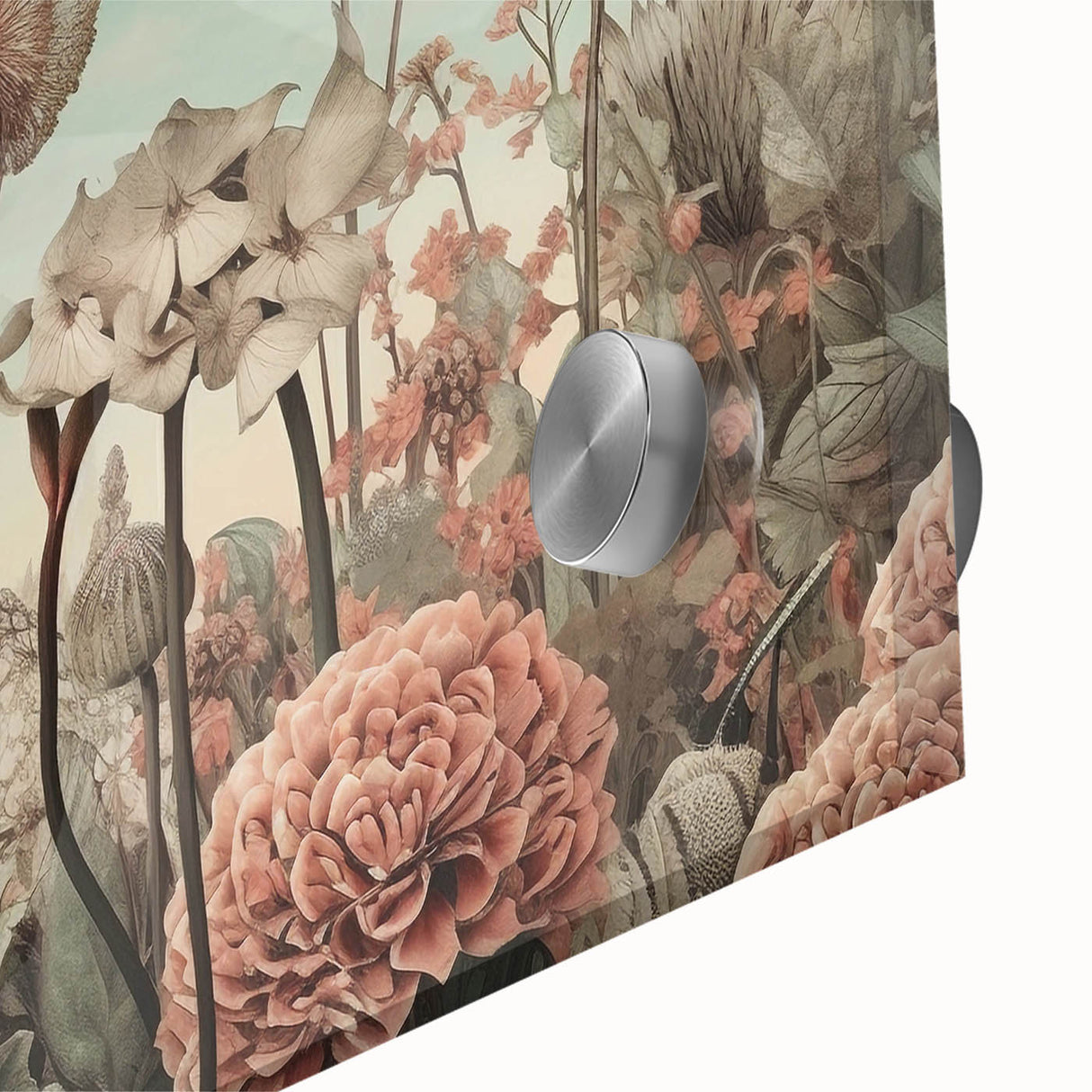 Vibrant abstract floral wall art on acrylic glass showcasing intricate details and rich colors, ideal for modern home decor or artistic enhancement.