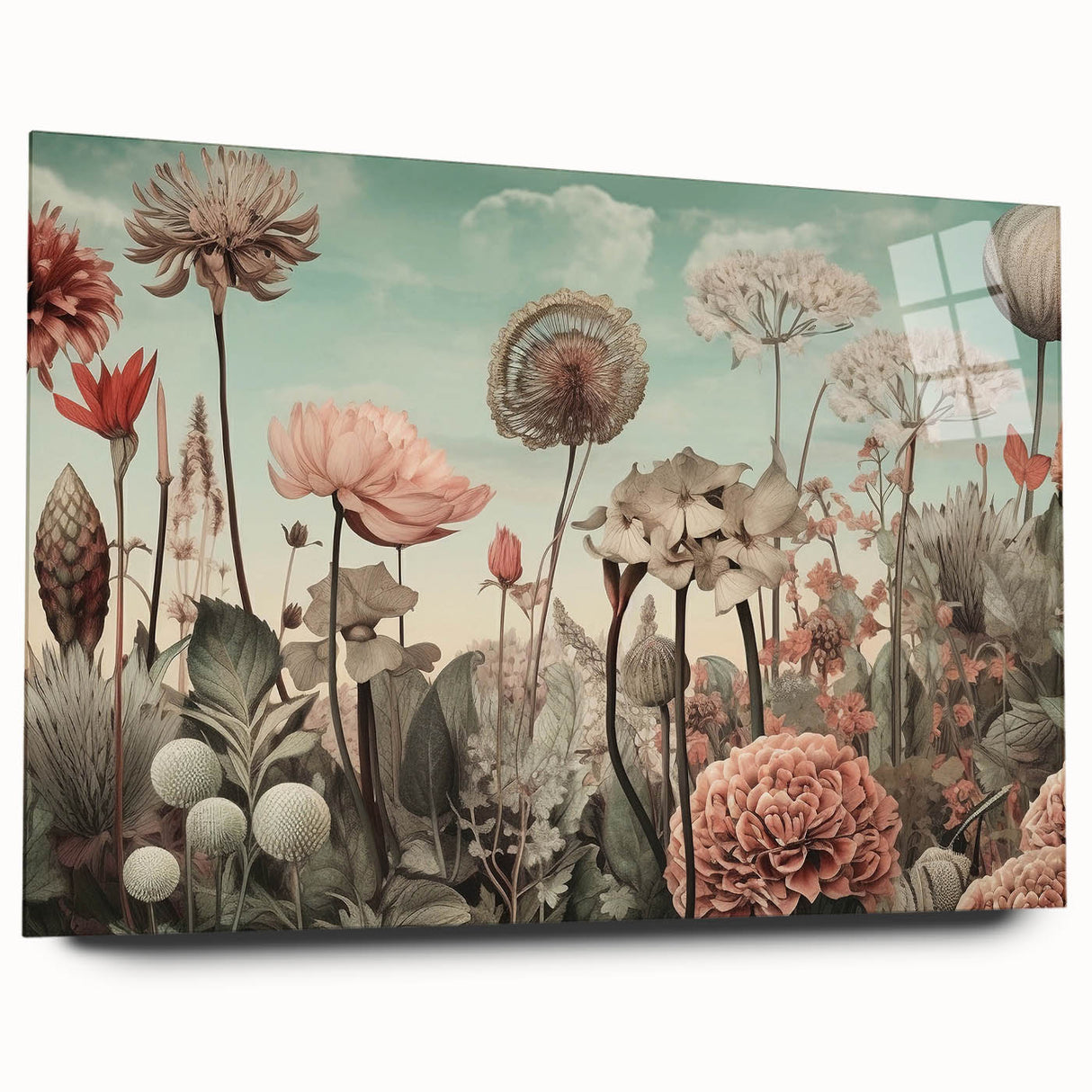 Abstract floral wall art displayed in a sleek acrylic frame, showcasing vibrant colors and intricate designs, perfect for enhancing modern home decor.