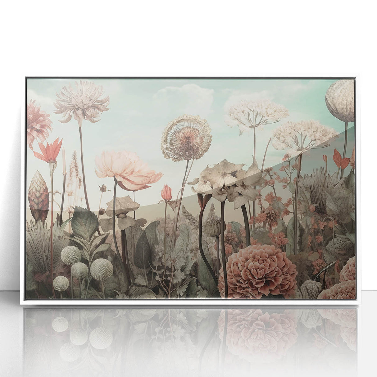 Framed wall art showcasing an abstract floral design with vibrant colors set against a white background, perfect for modern home decor.