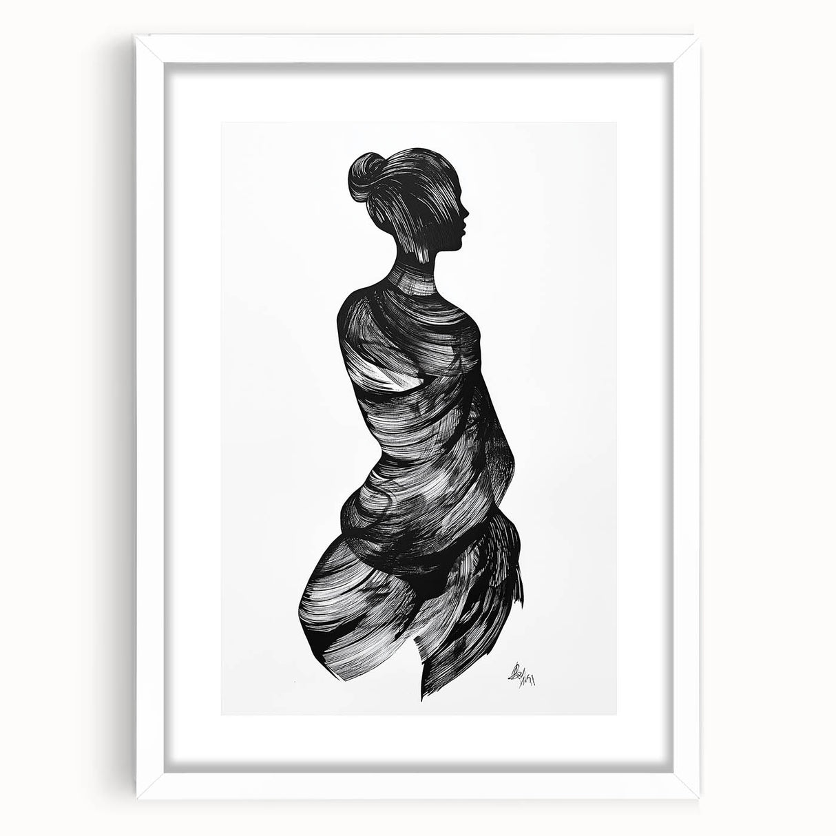 Abstract figurative frame with a matte white finish, showcasing a modern art design, perfect for enhancing contemporary interiors and wall decor.