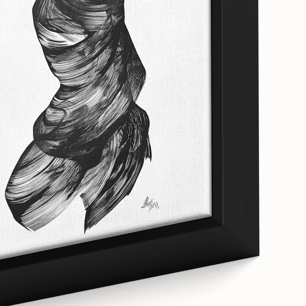 Close-up of a framed abstract figurative canvas art piece showcasing vibrant colors and fluid shapes, ideal for modern home decor. Perfect for art enthusiasts seeking unique wall accents.