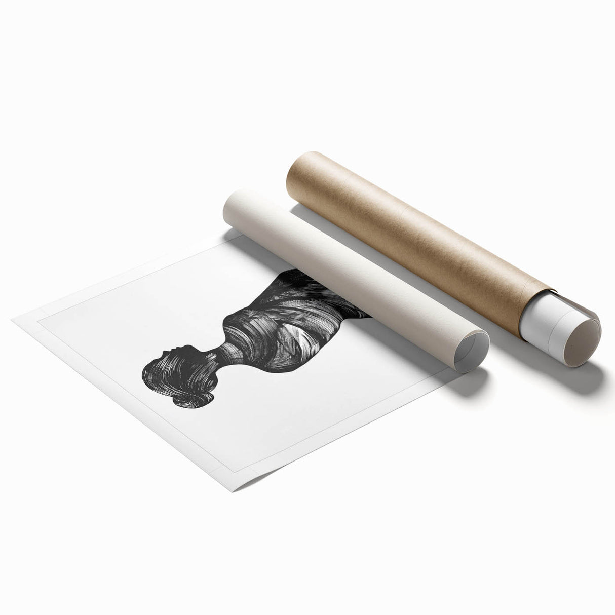 Abstract figurative art print showcasing vibrant colors and dynamic shapes, elegantly rolled for easy display and shipping, enhancing modern decor aesthetics.