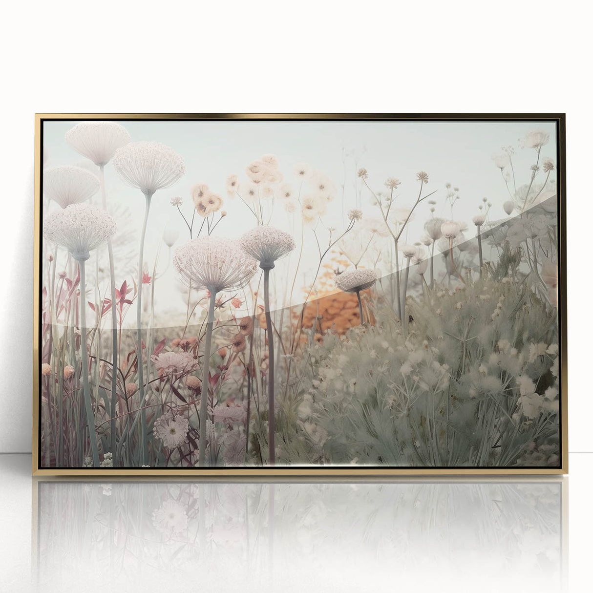 Framed abstract floral wall art in vibrant colors of pink, gold, and teal, showcasing an elegant design that enhances modern home decor aesthetics.