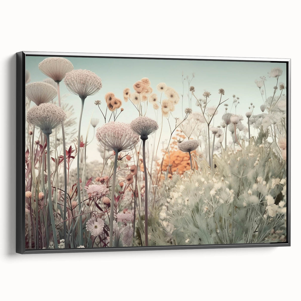 Framed abstract floral wall art in a black frame, showcasing vibrant colors and intricate design, perfect for modern home decor and enhancing interior aesthetics.