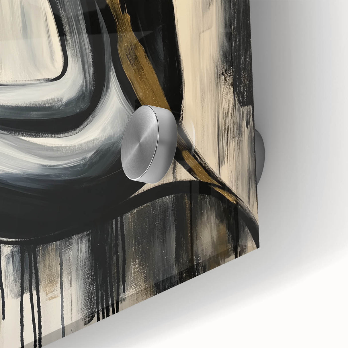 Abstract figurative acrylic artwork displayed on glass, featuring vibrant colors and intricate patterns, creating a modern and artistic ambiance for home decor.