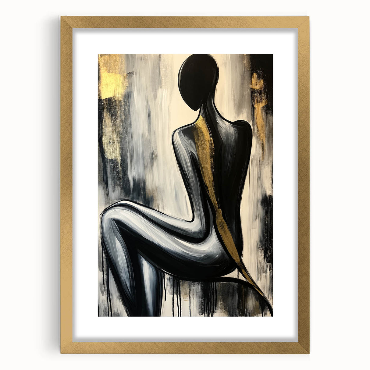 Abstract figurative frame with a gold mat, showcasing a contemporary design ideal for modern decor, enhancing any interior space with elegance and style.