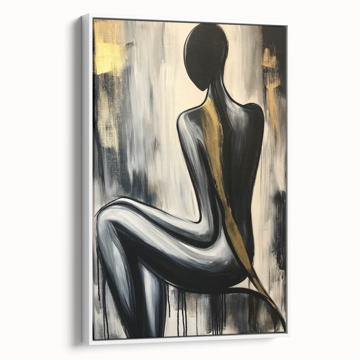 Abstract figurative framed canvas artwork showcasing a dynamic white color palette, emphasizing modern artistic expression, ideal for contemporary home decor.